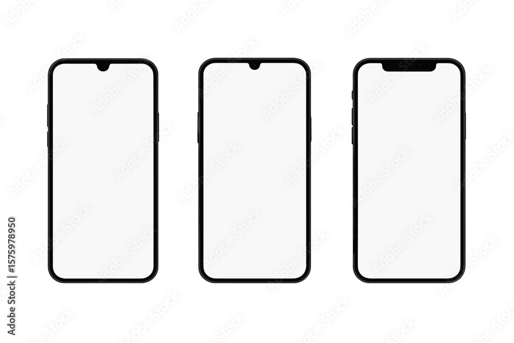 Poster smartphone mockup set for ui ux presentation. realistic mobile phone device, front view with blank s