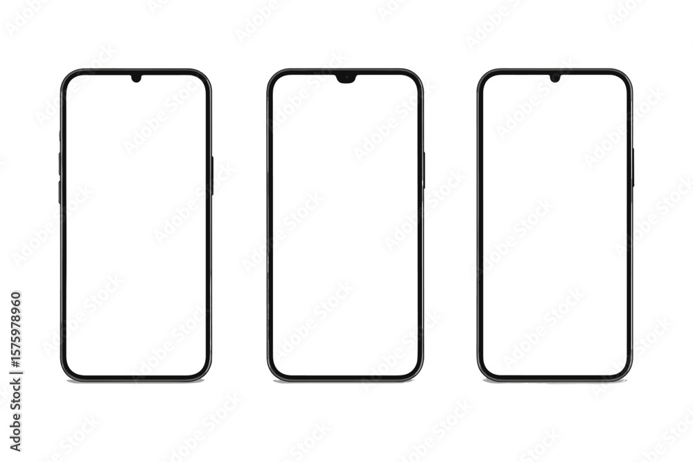 Poster smartphone mockup set. 3d mobile phone device front view for ui ux presentation. high quality realis
