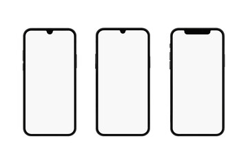 Smartphone mockup set for UI UX presentation. Realistic mobile phone device, front view with blank screen. High quality vector phone frame isolated for app or web design.