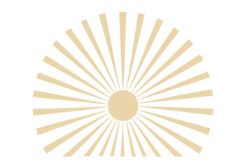 Vintage sunburst illustration. Retro starburst with sun rays. Abstract geometric radial light beams design element. Minimalist boho sunrise or sunset icon for decoration.