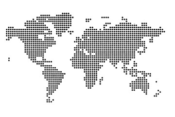 Dotted World Map Vector. Abstract Global Map from Black Circular Dots. Modern Minimalist World Atlas. Digital Globalization Concept. Geometric International Borders. Isolated on White Background