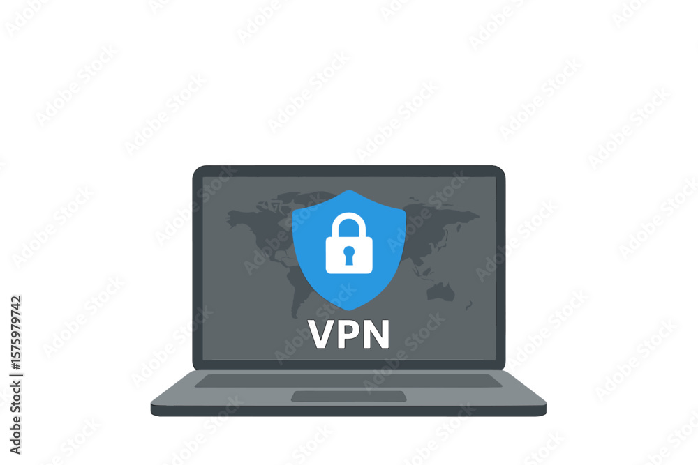 Poster vpn service concept. laptop with secure connection. virtual private network technology. cybersecurit