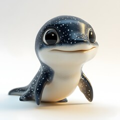 Adorable blue amphibian-marine hybrid with whale shark spots. Cute, endearing, and isolated on a white background. Baby dinosaur isolated on a white background