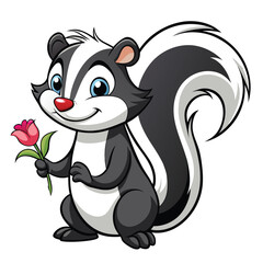 Cartoon skunk holding a flower