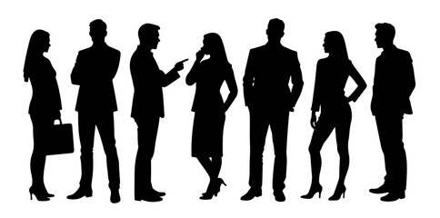 Vector Silhouettes of Businessmen and Women in Confident Poses, Standing Apart in a Clean, Modern, Minimalist Style