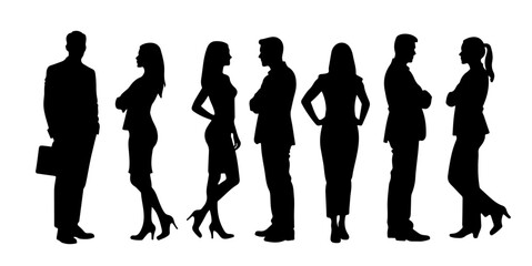 Group of Business Professionals in Silhouette Form, Positioned with Clear Spacing, Styled and Minimalist