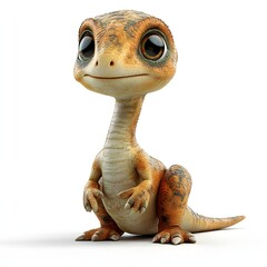 A delightful orange and beige cartoon dinosaur sits against a bright white background. Its large eyes and patterned scales make it truly endearing. Baby dinosaur isolated on a white background.