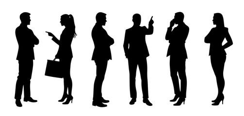 Standing Business People Silhouettes in a Minimalist Layout with Equal Gaps and Monochrome Design