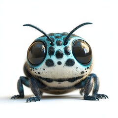 Whimsical creature with insect and frog-like features, large eyes, and a furry body, set against a white background. Baby dinosaur isolated on a white background.