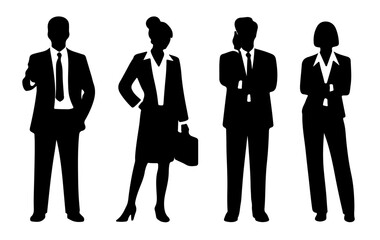 Corporate Business Team Silhouettes in Professional Poses Vector