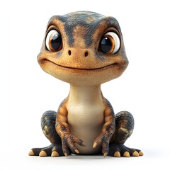 Charming lizard-like creature with big eyes and polygonal scales, radiating warmth and friendliness. A cute, stylized character sitting on a white background. 