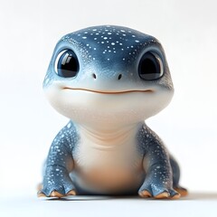 A cheerful blue and white spotted baby Pliosaurus with a big grin. Isolated on white, it's perfect for kids' designs. Baby dinosaur isolated on a white background.