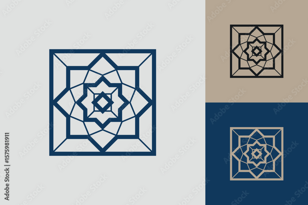 Fototapete Geometric square logo icon. Square concept vector design with minimalistic linear style