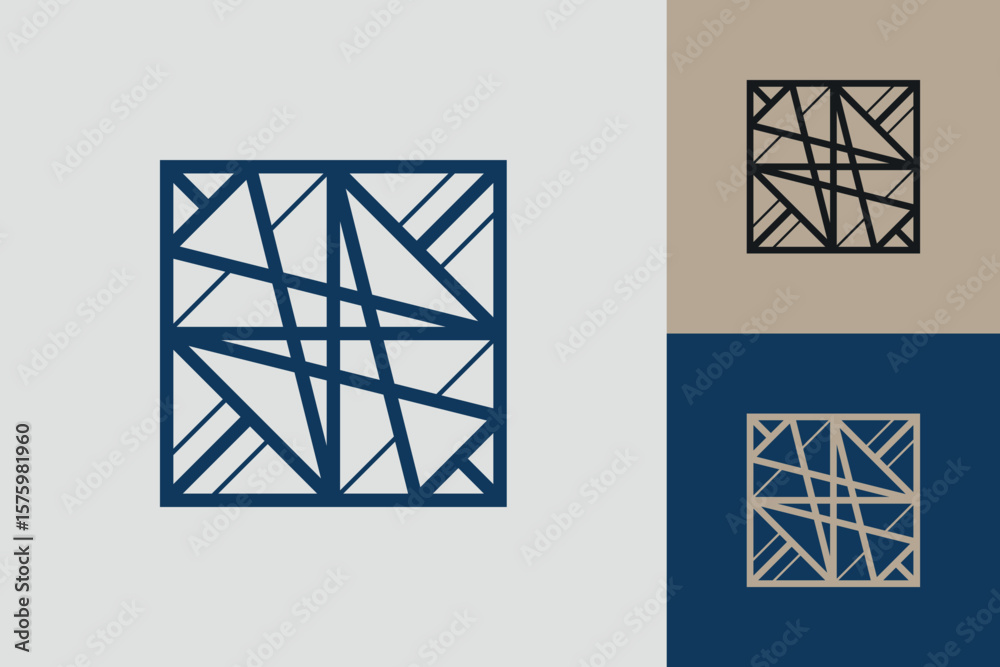 Fototapete Geometric square logo icon. Square concept vector design with minimalistic linear style