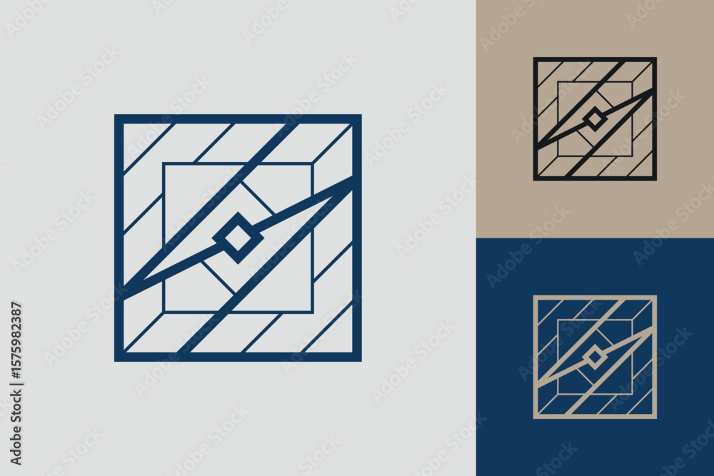Fototapete Geometric square logo icon. Square concept vector design with minimalistic linear style