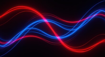 Abstract Red and Blue Neon Wave Lines Background