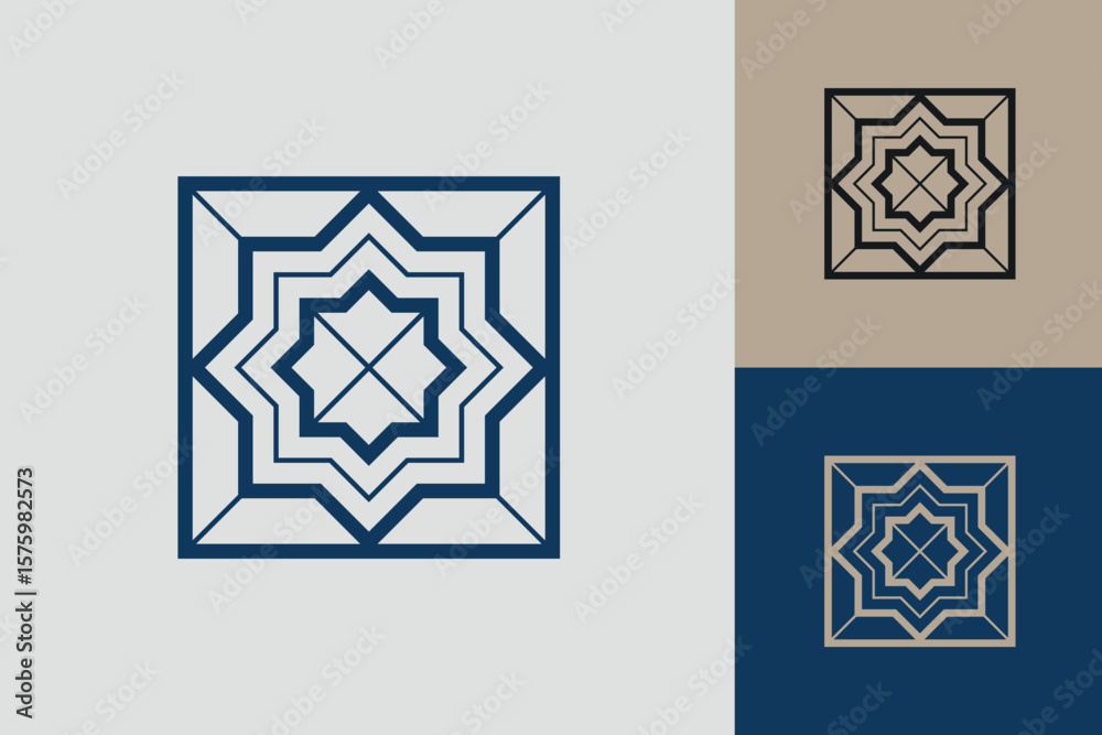 Fototapete Geometric square logo icon. Square concept vector design with minimalistic linear style