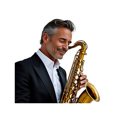 Fototapeta premium Sophisticated Saxophonist A Portrait of a Man Playing the Alto Saxophone