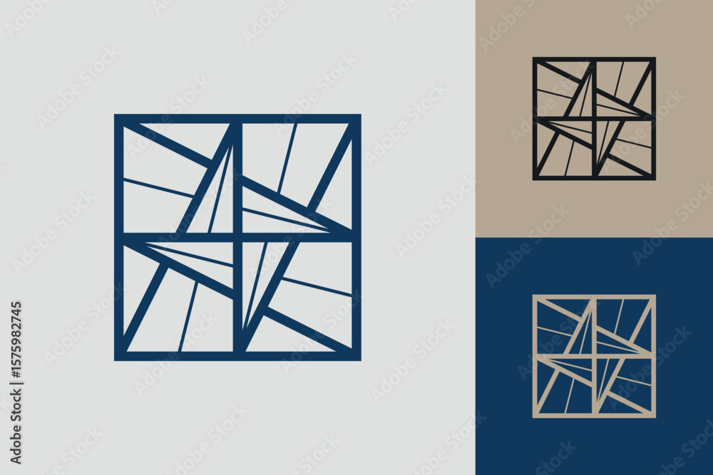 Fototapete Geometric square logo icon. Square concept vector design with minimalistic linear style