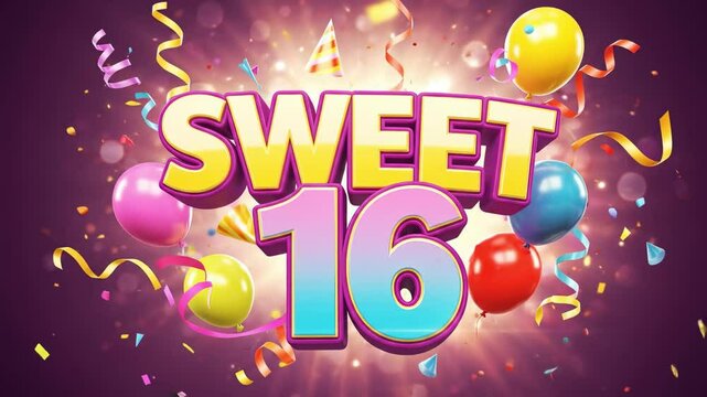 Sweet 16 in Party Style with Colorful Decoration Celebration Theme Wall Background - Powered by Adobe
