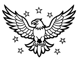 Bold Black and White Eagle Illustration: Patriotism, Freedom, and Soaring Wings Design.