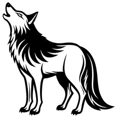 Majestic Howling Wolf: Black and White Stylized Vector Illustration, Powerful and Wild