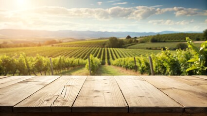 Empty wooden table with defocused sunny background