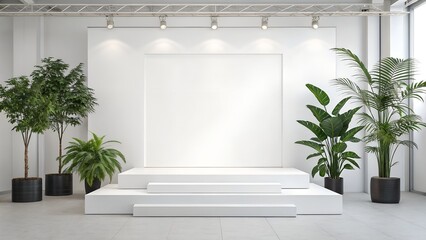 Product display round podium with nature leaves on white background 