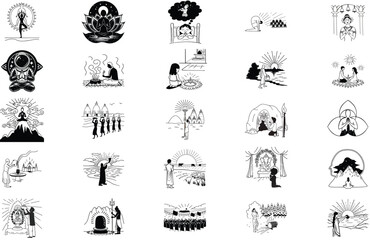 Spiritual Enlightenment Illustrations Bundle of 24 Unique Black and White Vector Graphics
