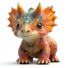 Adorable baby Triceratops with vibrant colors and realistic scales. Its expressive eyes and friendly smile will melt your heart. Baby dinosaur isolated on a white background.