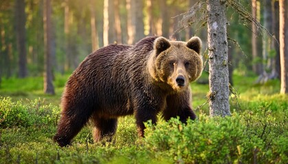 Fototapeta premium wild brown bear strolling in the verdant taiga