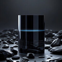 Empty black rock round podium for product presentation