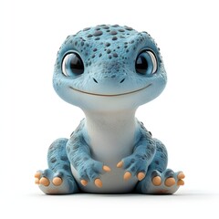 A cheerful, light blue cartoon dinosaur with darker blue spots sits with a friendly smile. Perfect for children's books, educational resources, or playful designs. 