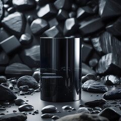 Empty black rock round podium for product presentation