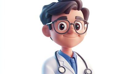Friendly cartoon doctor with stethoscope, radiating professionalism and care. Ideal for healthcare visuals, isolated on a white background.