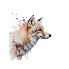 Obraz premium Painted Portrait of a Fox: A striking portrayal of a fox, its fur adorned with vibrant paint splatters, blending realism with artistic flair and offering a unique visual experience.