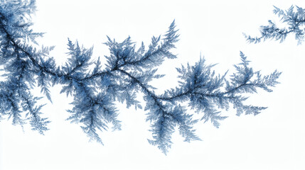 Intricate ice crystals form a delicate pattern on a frosty tree branch, creating a winter scene.