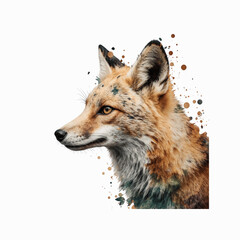 Fototapeta premium Artistic Fox Portrait: A beautifully rendered fox portrait, showcasing intricate detail, elegant profile, and a captivating artistic touch. Its expression captures an air of watchful curiosity.