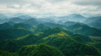 Naklejka premium Lush Green Hills Panoramic Flight