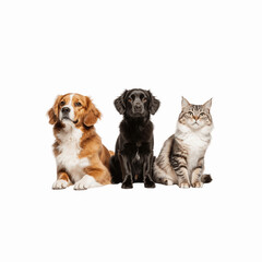 Obraz premium Best Friend Trio: Capturing the essence of camaraderie with three beloved companions—a canine and feline family portrait, exuding pure affection and mutual harmony.