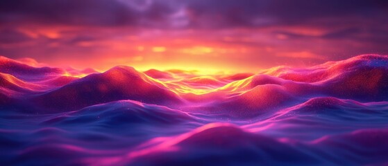Colorful sunset over a mystical mountain range.