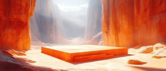 Empty orange platform in a sandstone canyon.