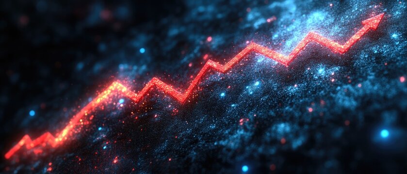 Red upward trend graph against a dark, textured background.
