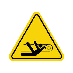 Conveyor fall hazard sign, yellow triangular warning, industrial safety caution symbol