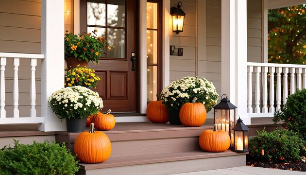 Home porch decorated for fall
