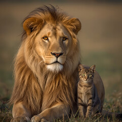 Fototapeta premium lion and cat