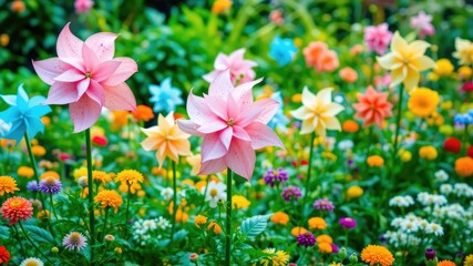 Whimsical Garden Decorated with Pastel Pinwheels