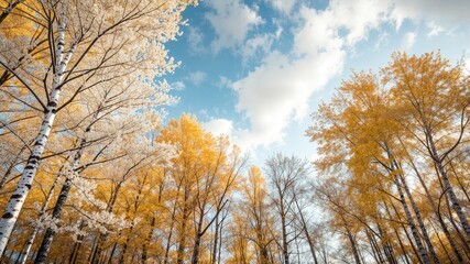 White Birch Trees Against an Autumnal Sky