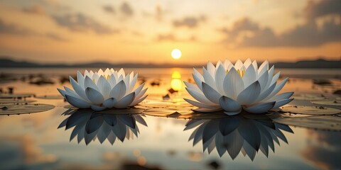 White Water Lilies at Golden Hour