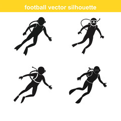 Diver,Underwater Diving,Black silhouette of a scuba diver wearing a wetsuit swimming underwater vector art,